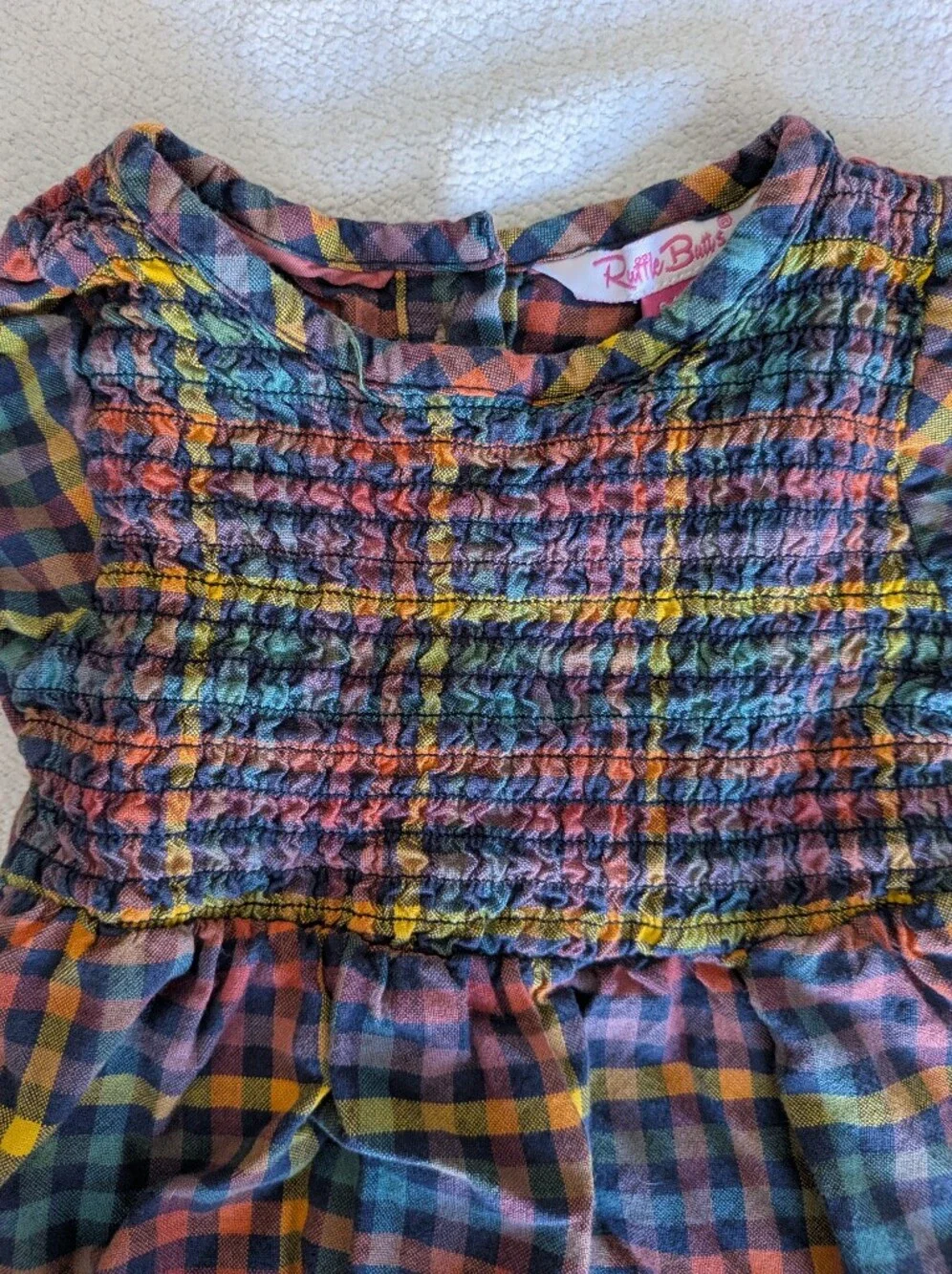 Ruffle Butts Plaid Smocked Long-Sleeve Baby One-Piece - Multicolor Bubble